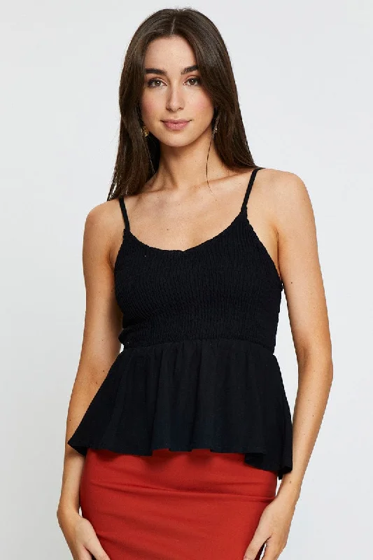 Price Reduction Black Peplum Top Sleeveless V-Neck