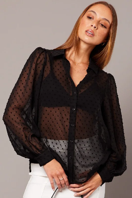Act Now Black Shirt Long Sleeve Self Dot