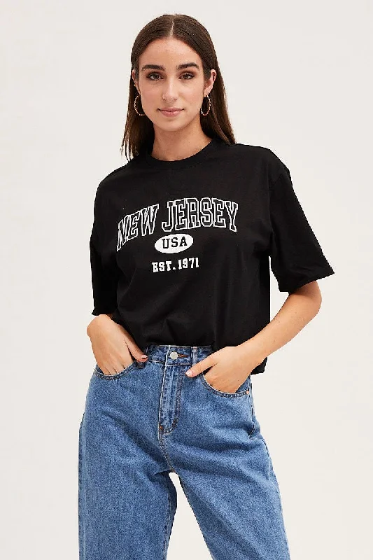 Extra Savings Black Short Sleeve Embroidered Graphic Tee