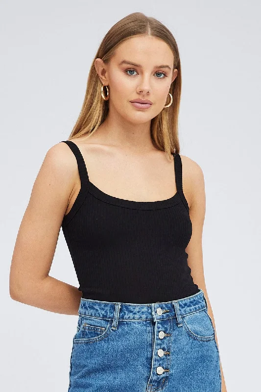Closeout Sale Black Singlet Top Scoop Neck