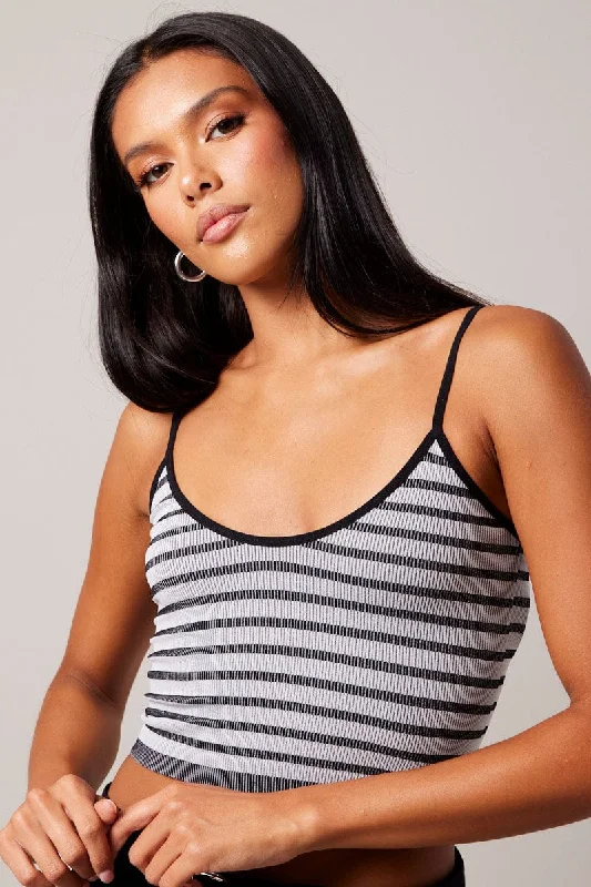 Deal Mania Black Stripe Singlet Sleeveless Scoop Neck Seamless