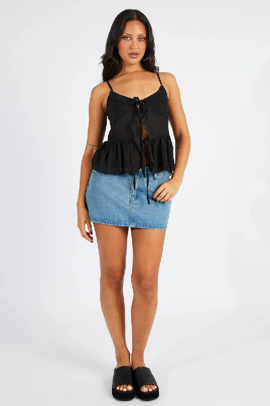 Hot Deal Black Tie Up Top Singlet