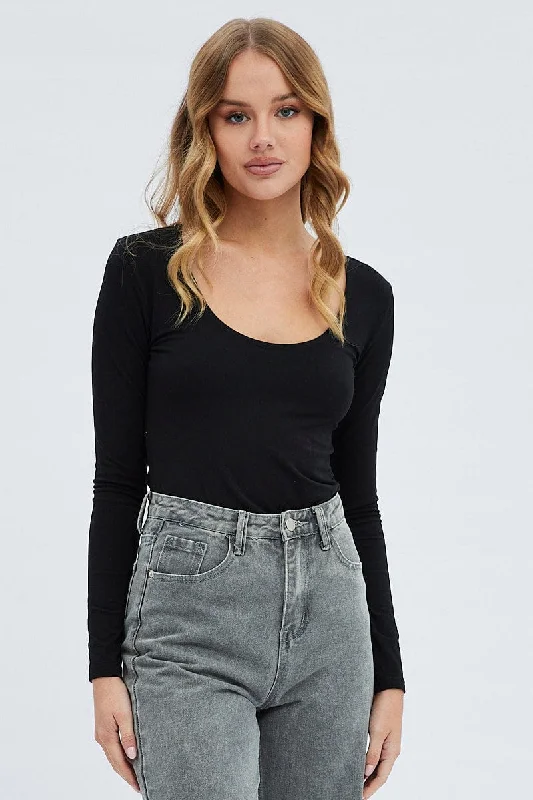 Markdowns Black Top Long Sleeve Scoop Neck