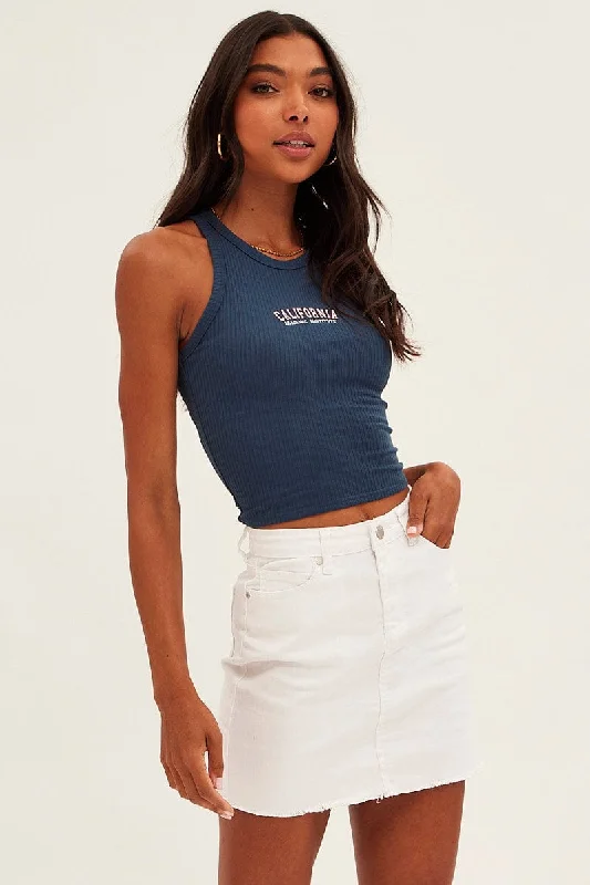 Price Blitz Blue Crop Tank California Embroidered