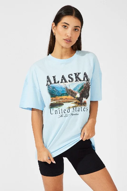 Low Prices Blue Eagle Graphic Oversized T-shirt Short Sleeve Tee