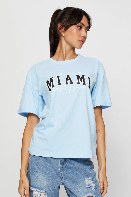 Discount Mania Blue Graphic T Shirt Short Sleeve