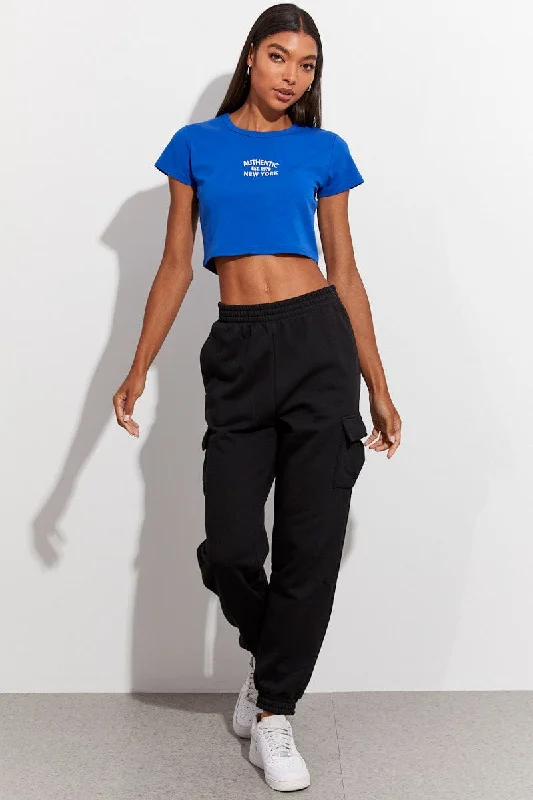 Special Price Blue Graphic Top Short Sleeve