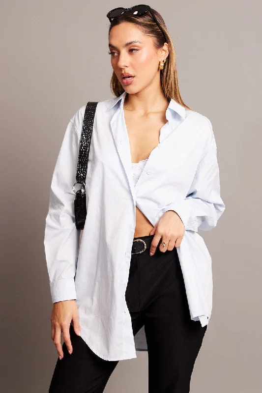 Huge Discounts Blue Relaxed Shirt Long Sleeve Longline