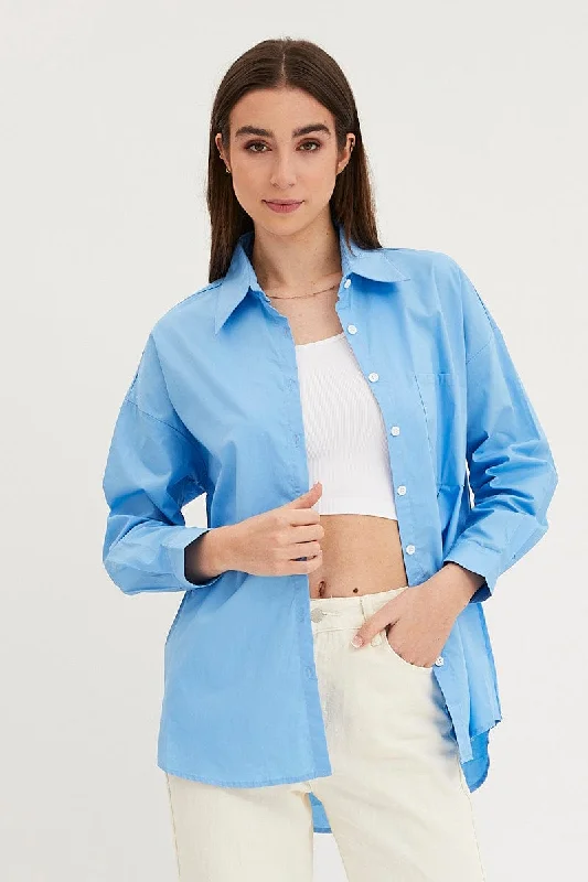 Extra Discounts Blue Relaxed Shirts Long Sleeve Button Up