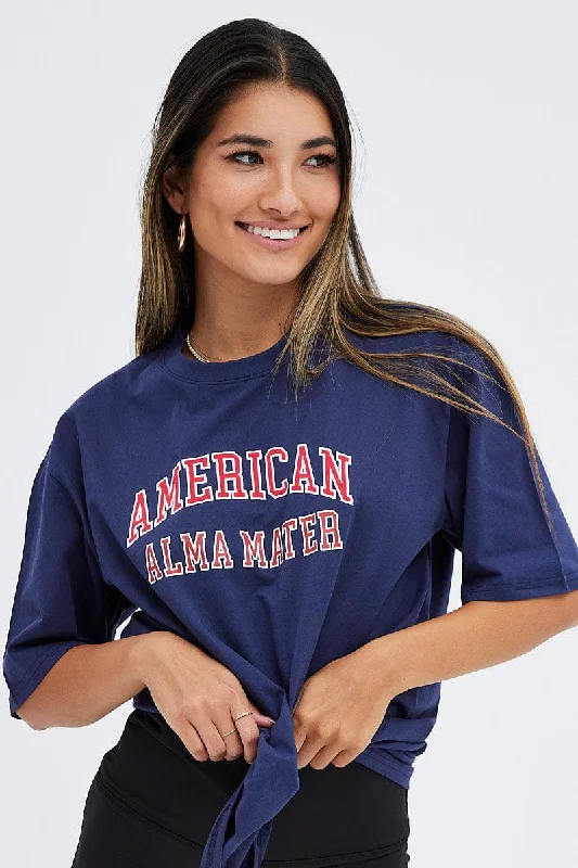 Limited Availability Blue T Shirt Short Sleeve Crew Neck Relaxed Collegian