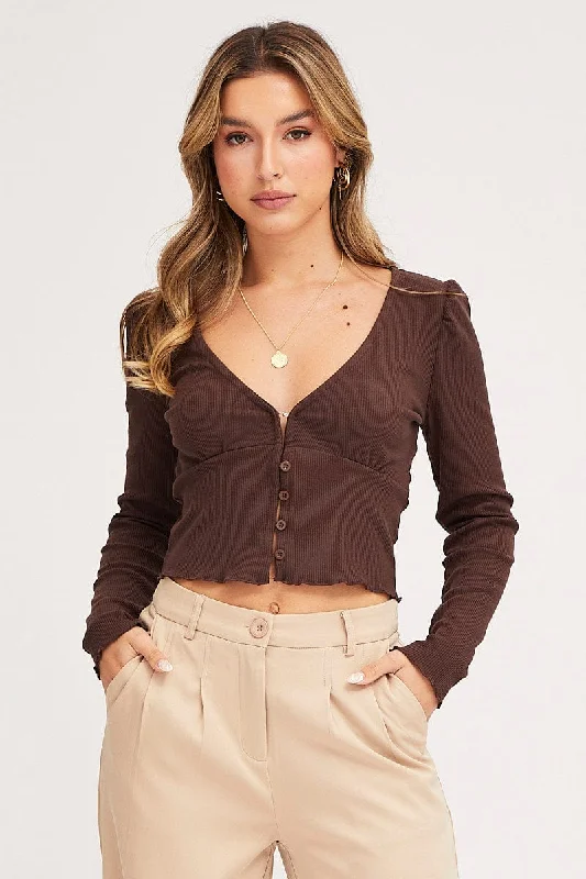Limited Stock Brown Crop Top Long Sleeve