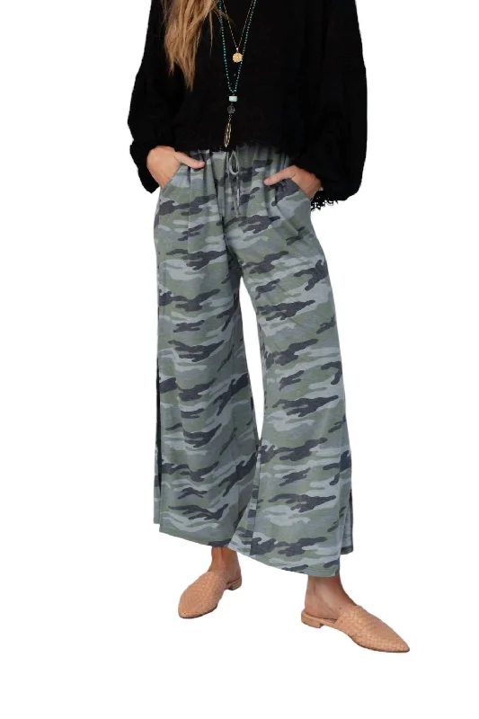 Super Sale Casual Wanderer Wide Leg Pants In Army Green Charcoal