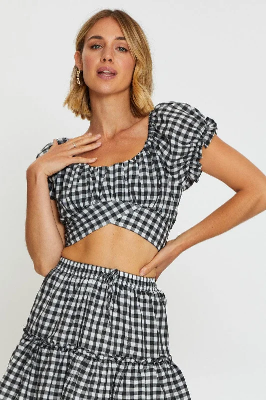 Closeout Check Crop Top Tie Up