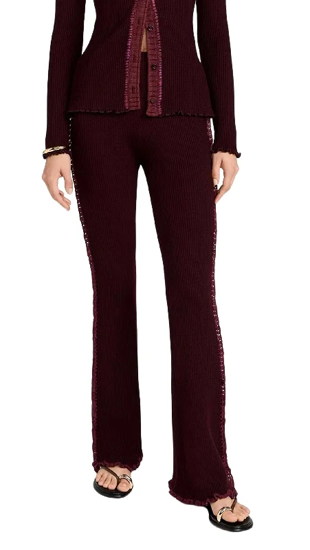 Discount Extravaganza Clare Thermal Knit Pants In Burgundy