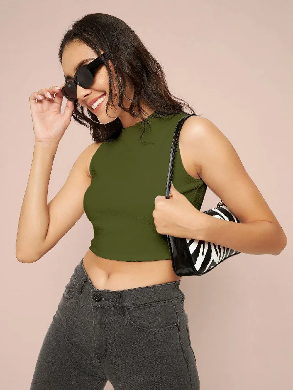 Bargain Bin Cotton Stretchable High Neck Crop Top