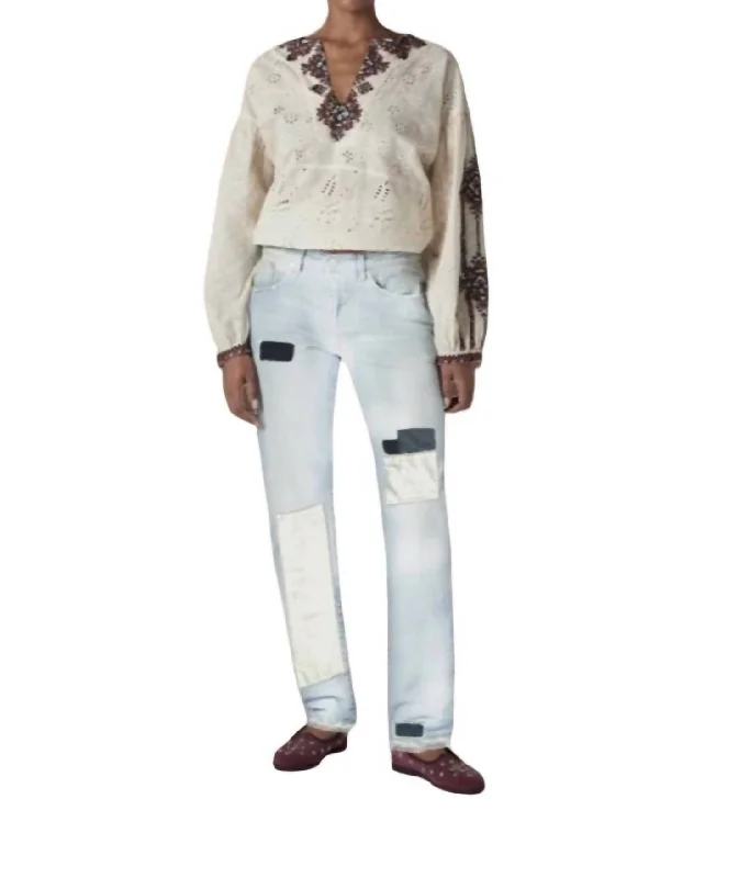 Take Advantage Five Pockets Patchwork Denim Pants In Light Blue