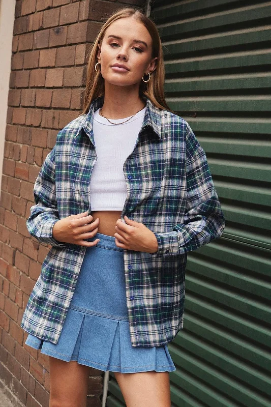 Low Prices Green Check Shirt Long Sleeve Collar Check