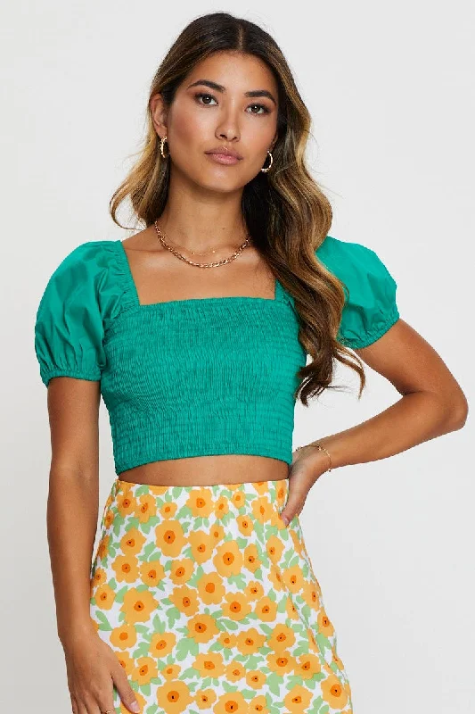 Bonus Savings Green Crop Top Short Sleeve