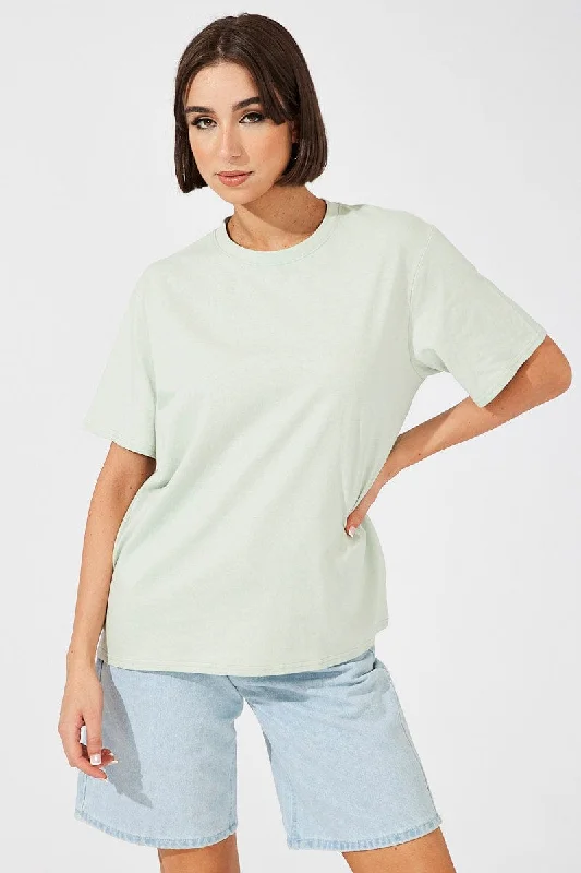 Inventory Reduction Green Oversized T Shirt Short Sleeve Crew Neck