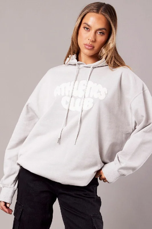 Deep Discounts Grey Graphic Hoodie Sweater Long Sleeve