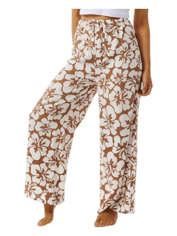 Act Now Hibiscus Heat Pants In Brown