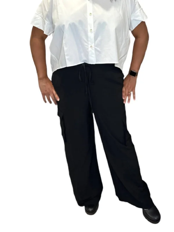 Can't Be Beat High Rise Cargo Utility Drawstring Pants In Black