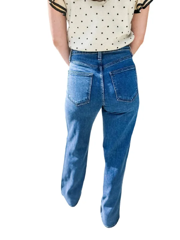 Instant Discount High Rise Palazzo Jeans In Medium Wash