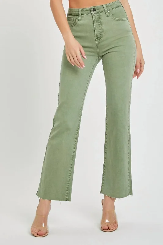 Huge Savings High Rise Raw Hem Straight Leg Jeans In Olive