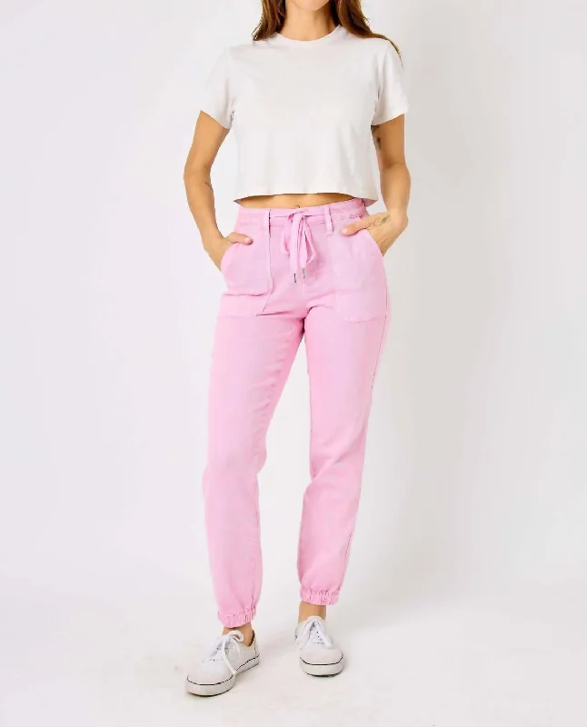 Final Sale High Waist Garmet Dyed Jogger Pants In Light Pink