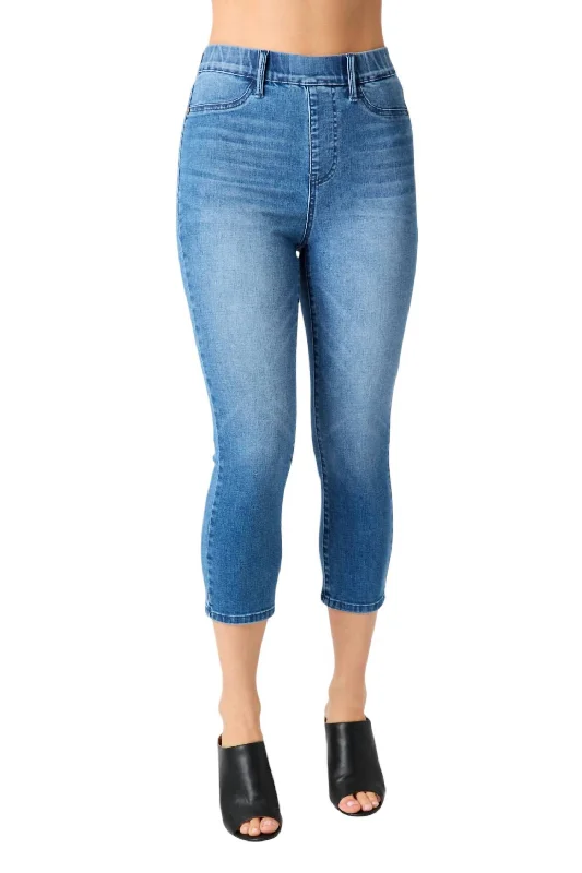 Deal Alert High Waist Pull On Capri Denim In Blue