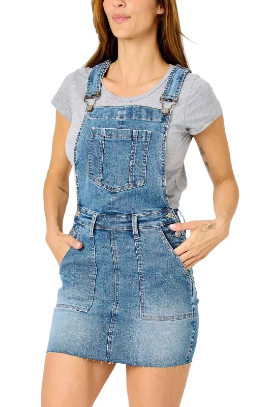 One-DAY Sale High Waist Raw Hem Overall Denim Skirt In Blue