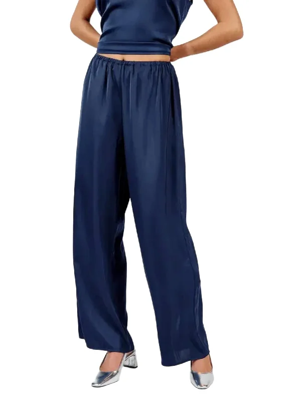 Exclusive Offers Last Night Satin Elastic Waist Pants In Navy