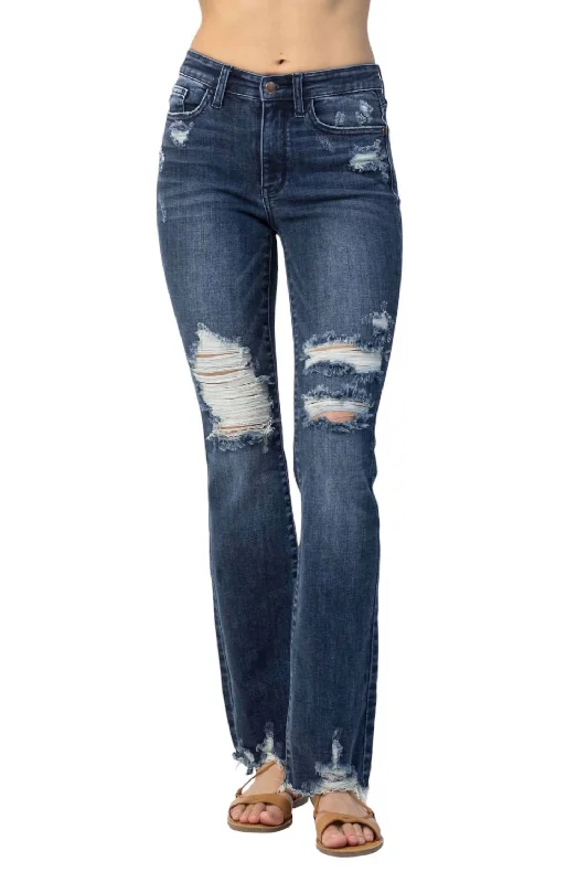 Online Specials Mid Rise Contrast Destroy Slim Bootcut Jean In Blue