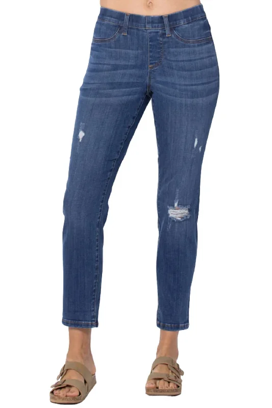 Reduced Prices Mid Rise Destroyed Jegging In Blue