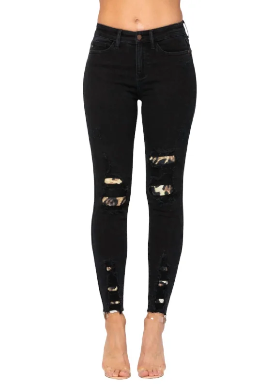 Today’s Deal Mid-Rise Skinny Leopard Patch Jean In Black