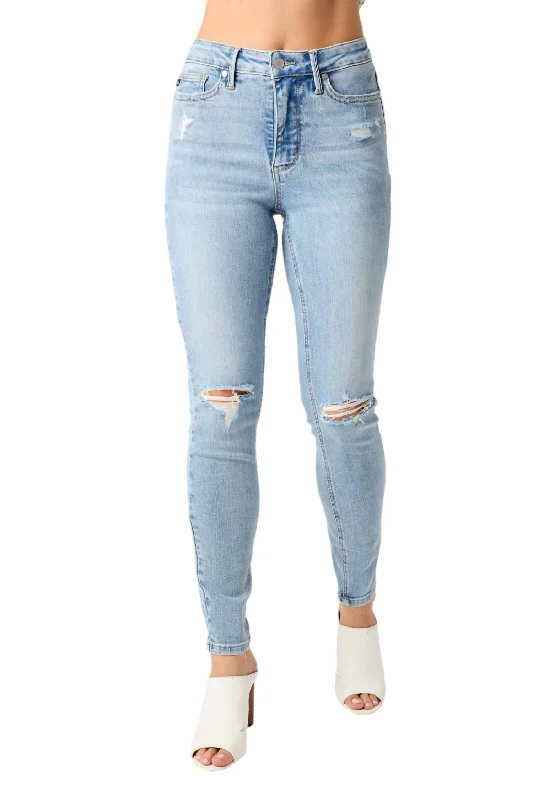 Best Bargains Mid Rise Tummy Control Destroy Skinny Jean In Blue