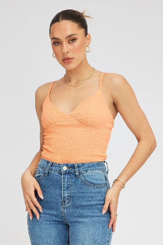 Must-Have Deals Orange Singlet Top Textured Cotton