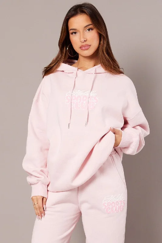 Super Bargain Pink Graphic Hoodie Long Sleeve