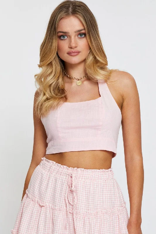 Steals and Deals Pink Halter Top Sleeveless Crop