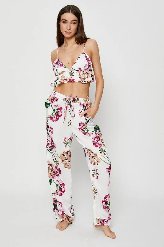 Early Bird Discount Print Bralette Pyjamas Set Satin