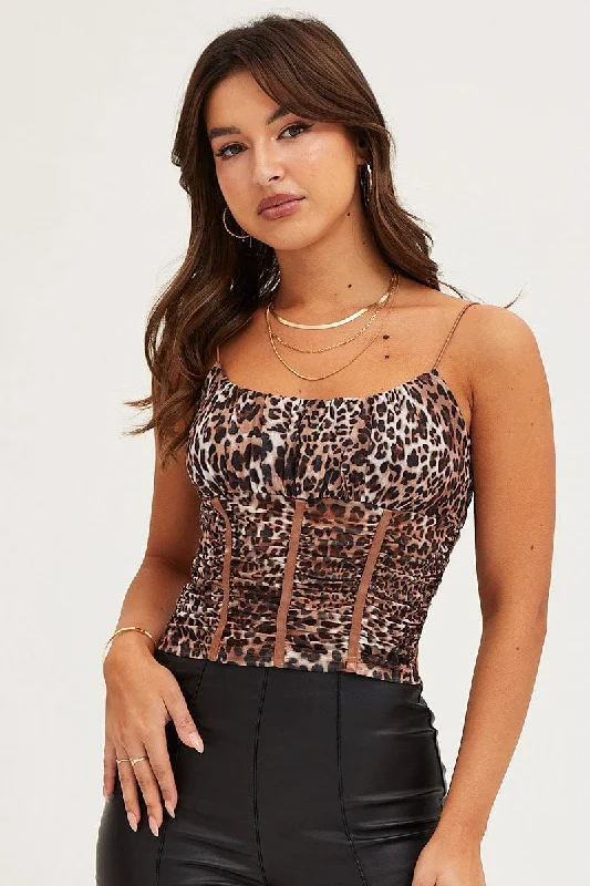 Fantastic Offers Print Corset Singlet Gathered Bust Mesh