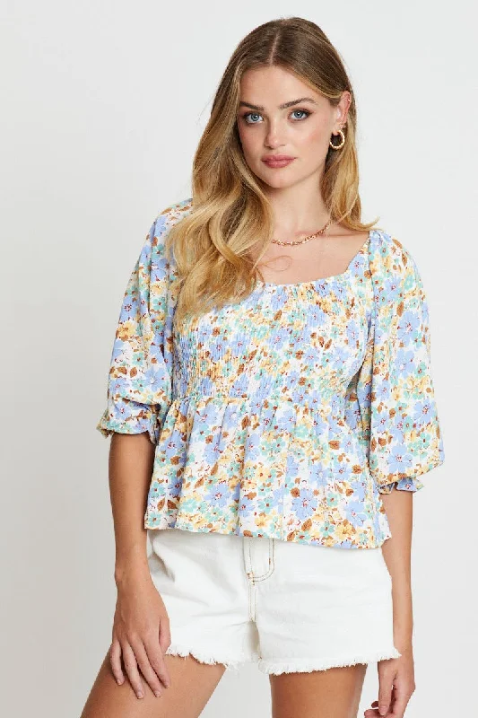 Bargain Blast Print Smock Top Short Sleeve