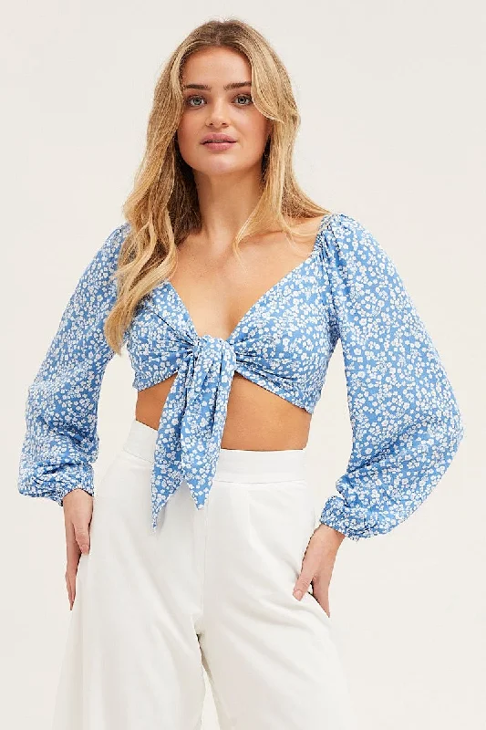 Markdowns Print Tie Front Top