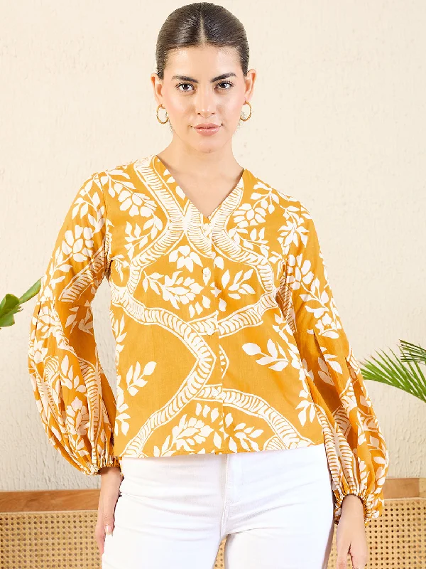 Stock Up and Save Printed Cotton Shirt with Balloon Sleeves