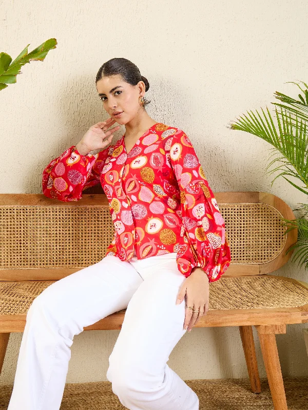 Last Chance Printed Cotton Shirt with Balloon Sleeves