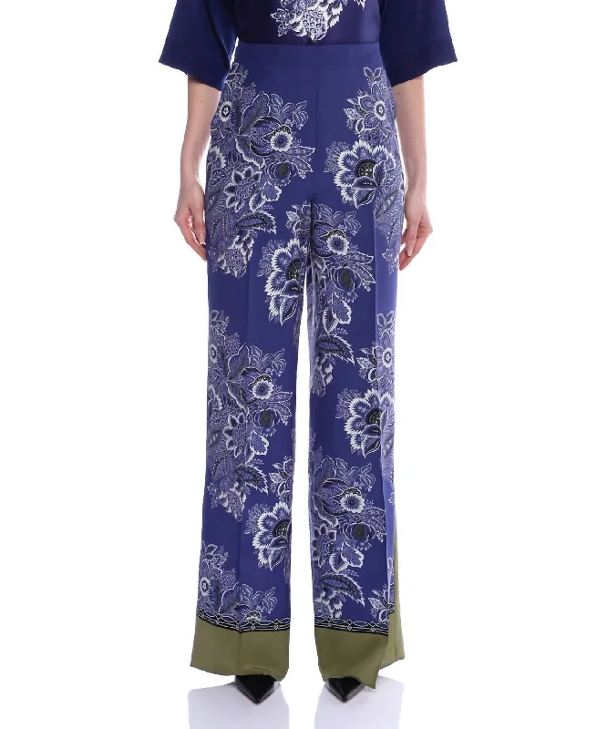 Amazing Deals Printed Silk Trouser In Blue