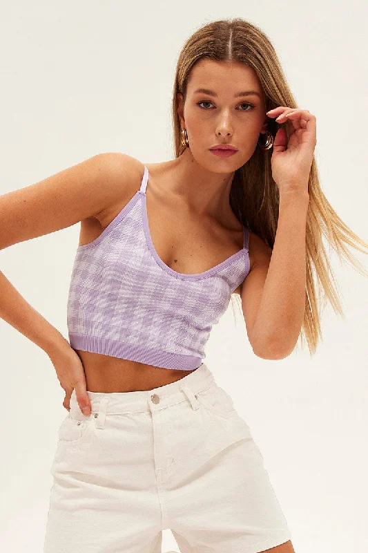 Big Discounts Purple Check Bralette Seamless