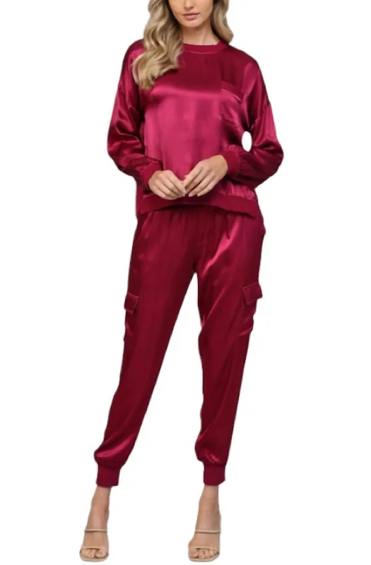 New Deals Satin Ditz Diva Jogger In Maroon