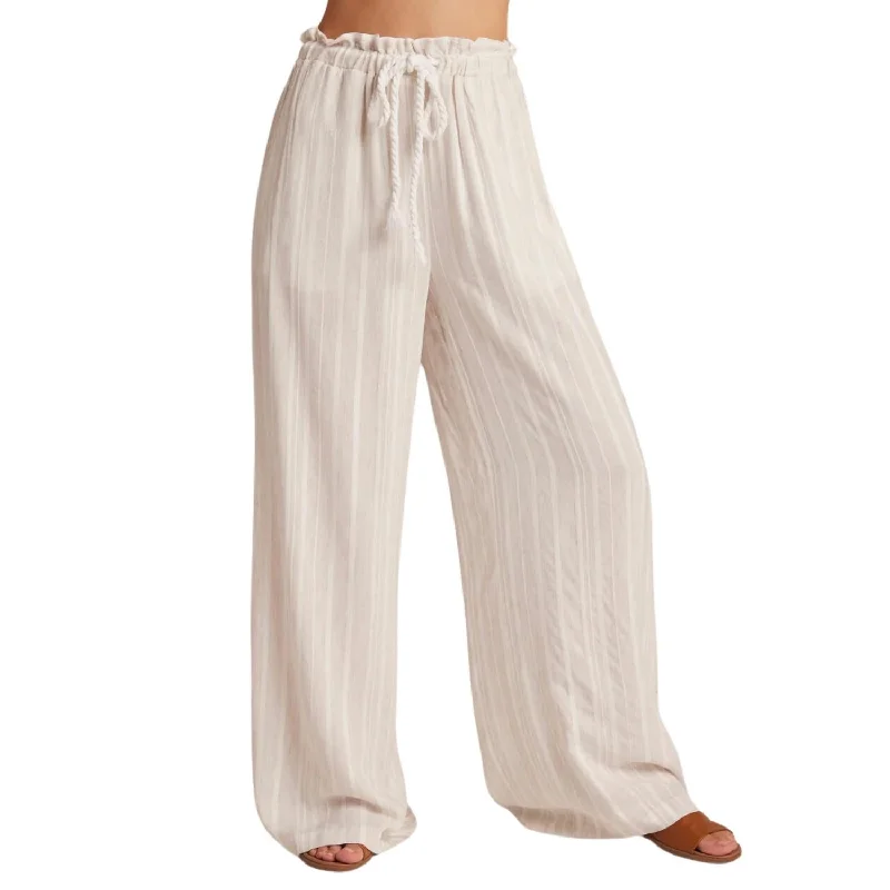 Exclusive Deal Smocked Ruffle Waist Wide Leg Crop Pants In Sand Stripe