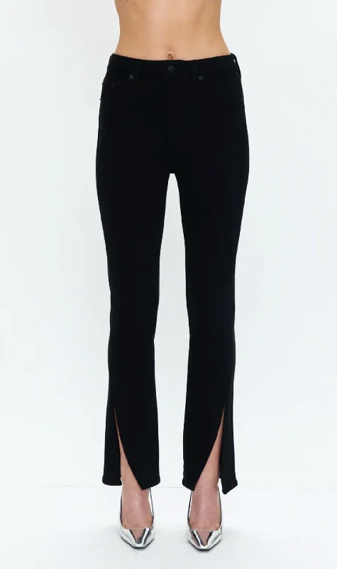 Friends and Family Sale Teagan High Rise Vented Slim Cigarette Pants In Dark Vinyl